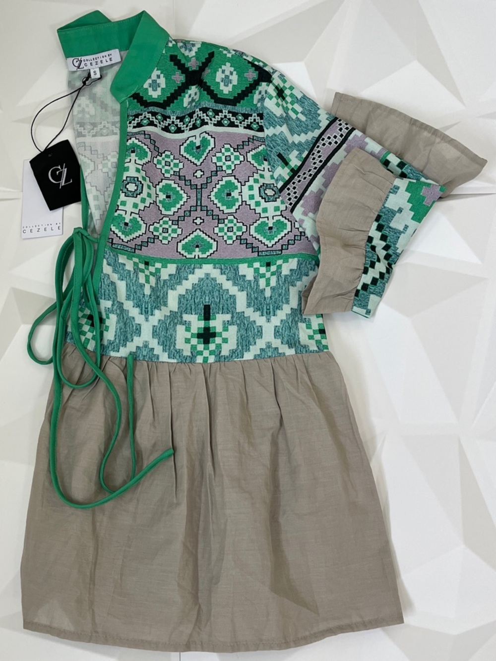 Cezele Women's Top/Blouse with Lace-Up Detail, 3/4 Sleeves Boho/peasant Size:S